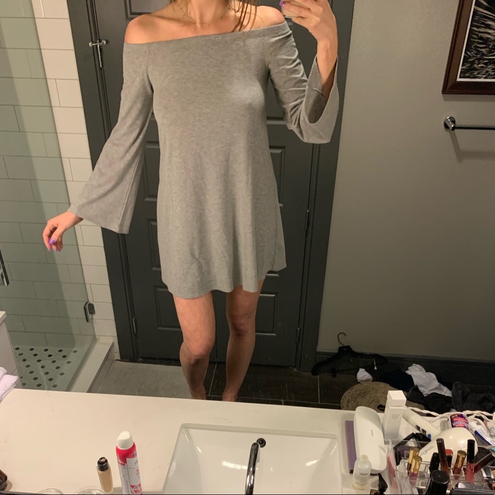 Heather grey off the shoulder T-shirt dress